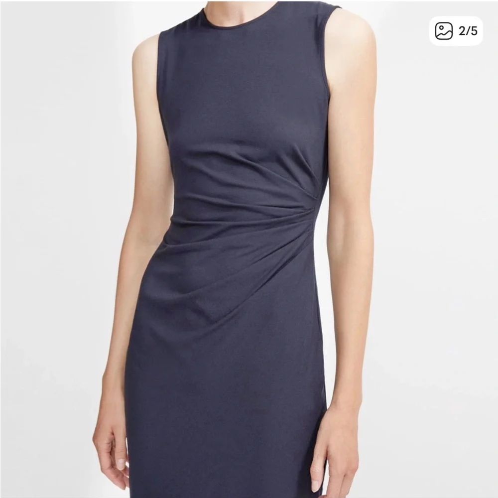 THEORY Light Gray Ruched Jarianna Wool Dress - Picture 3 of 10